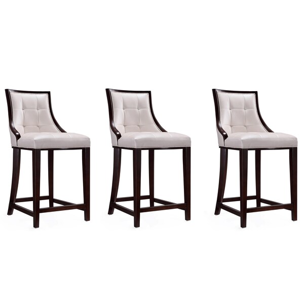 Manhattan Comfort Fifth Ave Counter Stool in Pearl White and Walnut, PK3 3-CS012-PW - main